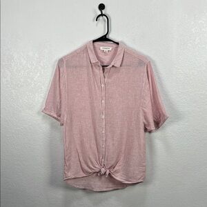 beachlunchlounge Red‎ White Striped Casual Button Down Shirt Sz XS Cotton Linen